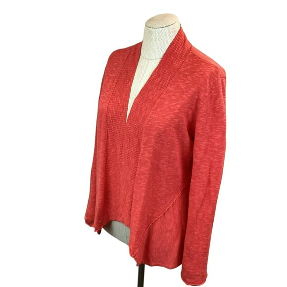 Eileen Fisher Open Front Linen Cotton Cardigan Sweater Womens PL Tangerine - Picture 3 of 10